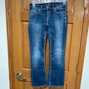 SILVER JEANS AIKO Mid Bootcut Women's 28x31 Stretch Embroidered Blue Denim Jeans